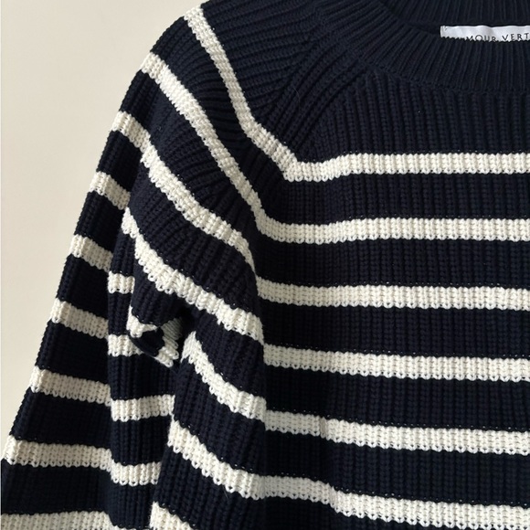 Amour Vert Layla Organic Cotton Sweater - Navy Blue and Ivory Stripe - Picture 5 of 5